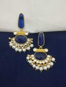 Chandbali Kundan Pearl Drops Earring Set Diseño único real y festivo para niñas y mujeres Producto a granel de moda - Product Image 2