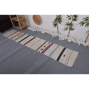 Tapis Turc Vintage Moderne 1.5 X 8.1ft Blanc Rayé Large Surface Laine Latex Support Tabriz pour Adolescents Rectangle Couloir Design - Product Image 3