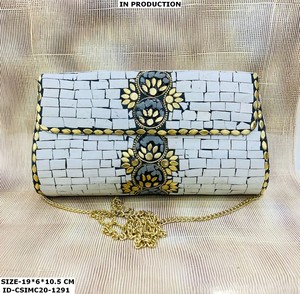 กระเป๋าคลัตช์สายเดี่ยวทรงสี่เหลี่ยมสำหรับเจ้าสาวกระเป๋าออกงานทำจากโลหะโมเสกทันสมัยจากนักออกแบบทำด้วยมือ - Product Image 4