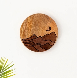 Placa de pared decorativa de dunas iluminadas por la luna colgante de madera de mango hecha a mano decoración de pared de madera diseño redondo artístico para granja - Product Image 2