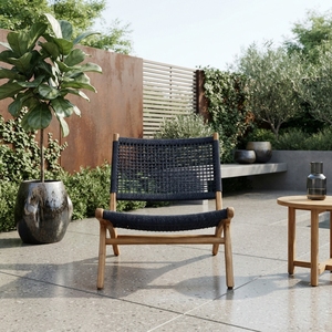 Chaise longue d'extérieur moderne en teck noir avec sangles en corde tressée, écologique et imperméable, durable, pour patio et jardin - Product Image 5