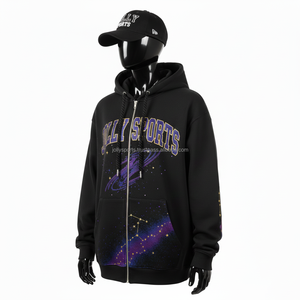 Women Full Zip <b>Hoodie</b> Fleece Fabric Black Purple Star <b>Galaxy</b> Print Durable DTG Custom Logo Comfortable Fit zipper basics hoodies - Product Image 4