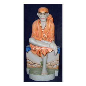 Sculpture de Sai Baba en marbre blanc de qualité supérieure, faite à la main, position assise, durable, avec surface brillante, pour la décoration intérieure, au meilleur prix - Product Image 1
