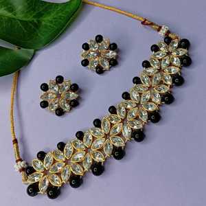 Boho อินเดียดอกไม้คริสตัล kundan ไข่มุกสีดำ rhinestone Choker สร้อยคอต่างหูชุดเครื่องประดับเจ้าสาวงานแต่งงาน - Product Image 3