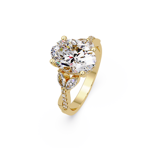 Anillo de compromiso de oro puro de 14K/18K personalizado con diamante de corte ovalado cultivado en laboratorio y diseño de tallo dividido, con racimos laterales de diamantes de corte marquesa, anillos de boda - Product Image 2