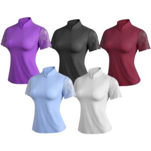 Chemise d'équitation à col montant plissé à manches longues avec garnitures en dentelle, en néoprène, pour cavaliers, étriers et fouets - Product Image 5