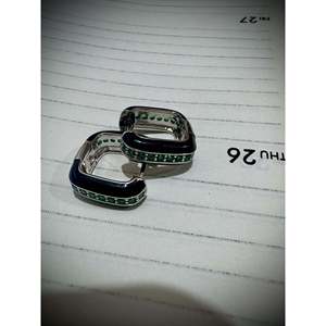 SILVERINGS ต่างหูประดับพลอยเงินแท้ 925 ทรงเหลี่ยมมรกต เพชรโทแพซ รูปทรงเรขาคณิต ชุบทอง 18K สุดฮิต - Product Image 1