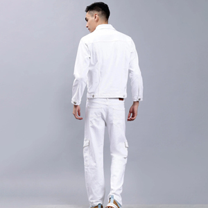 Ensemble veste et pantalon en jean pour homme, sur mesure, de haute qualité, boutonné, délavé, en coton, vente en gros - Product Image 5