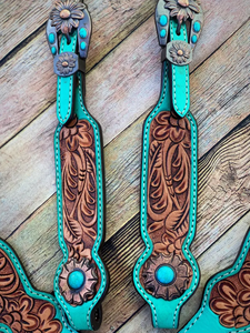 Conjunto de aparejos para caballo de cuero genuino estilo western con cierre de hebilla, cabezada con cuentas y pechera - Personalización para equitación disponible - Product Image 6