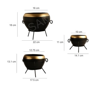 Elegante Maceta Negra con Detalles Dorados para Decoración de Interiores Contemporánea, Estilo Hogareño y Exhibición Decorativa en Suelo o Mesa - Product Image 2