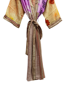Maillot de bain Peignoir en soie douce Robe multicolore Robe de nuit Robe indienne Vintage en soie recyclée Sari Kimono, - Product Image 3