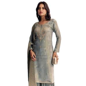 Light Aqua Green <b>Tissue</b> Kurta Sharara Suit with Cutdana and Moti Embroidery Stylish Womens Party Wear Festival Outfit - Product Image 1