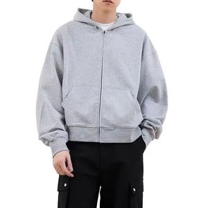 เสื้อฮู้ดผู้ชายผ้าฝ้ายเฮฟวี่เวทมีซิปไซส์ใหญ่พิเศษพิมพ์ลายแบบครอปเปล่าออกแบบได้ตามที่ต้องการเสื้อฮู้ดตัดสไตล์ฤดูใบไม้ผลิ - Product Image 1