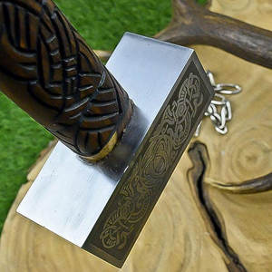 Marteau Viking de qualité industrielle fabriqué par un fabricant professionnel, forgé à la main en acier Damas, marteau à clous pour toiture, camping en plein air - Product Image 6