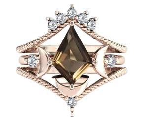 Conjunto de anillo de compromiso de cuarzo ahumado Vintage Moon My Life en forma de cometa estilo clásico chapado en rodio para fiestas de aniversario de boda - Product Image 6