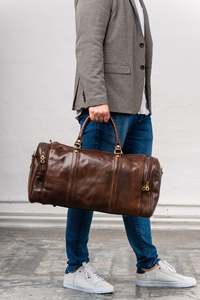 กระเป๋าหนังแท้สไตล์วินเทจขนาดใหญ่มีซิปปิดสำหรับเล่นกีฬายิมกระเป๋าเดินทางสำหรับวันหยุดพักผ่อน - Product Image 4