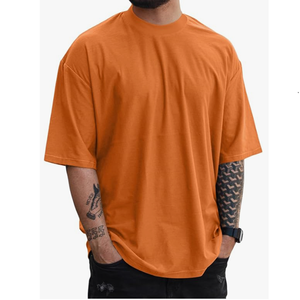 T-shirts pour hommes surdimensionnés et lourds avec logo imprimé personnalisé, style streetwear, épaules tombantes, BD 100% coton, uni, logo sur le devant - Product Image 1