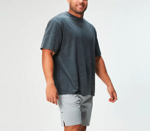 Nueva llegada 2025 ropa de calle lavado con ácido 100% algodón camiseta de gran tamaño hombro caído Luz de talla grande camiseta Vintage para hombres - Product Image 1