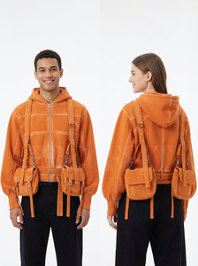 Ventes en gros de sweats à capuche de haute qualité, style sac à dos, poche utilitaire, sangles tendance, vêtements d'extérieur, logo brodé personnalisé - Product Image 2