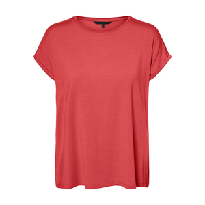 Camiseta de Manga Corta con Cuello Redondo para Mujer, Color Sólido, Corte Regular, Algodón Jersey, Informal, Verano, Transpirable, Ecológica, con Logotipo, Roja - Product Image 3