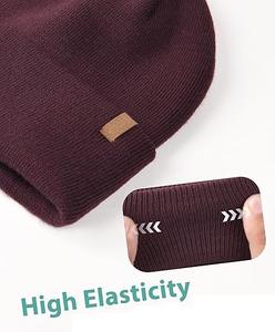 Bonnets en acrylique 100% couleur marron, chauds pour l'hiver, pour la pêche, la randonnée, tricot côtelé, mélange de laine, respirant, élasticité - Product Image 3
