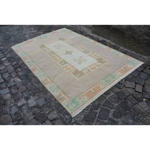 Alfombra étnica Vintage turca Beige verde 5,4X7,9 pies clásica área grande rectángulo patrón de retazos lana látex respaldo habitación alfombra - Product Image 2