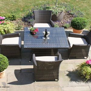 Patio Rattan Dining Table and Chairs Set for 4 Person with <b>Cushions</b> for Garden - Product Image 1