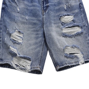 SENSEL SPORTS Short en jean déchiré et vieilli pour homme, coupe ample, délavé, style vintage, personnalisé, effet usé, style urbain - Product Image 3
