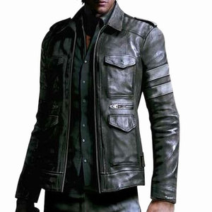 Moda masculina de otoño e invierno: ropa informal guapa, abrigo de personajes del juego, nueva chaqueta de cuero inspirada en la chaqueta Leon - Product Image 3