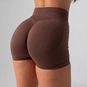 Shorts d'entraînement tricotés sans couture de haute qualité pour femmes taille haute pantalons de Fitness de Yoga serrés vêtements de sport de couleur unie - Product Image 3