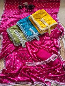 Bollywood Beautiful Bandhani print sarees avec broderie zari travail dentelle avec une belle ceinture incroyable avec chemisier Mono banglory - Product Image 6