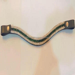 Ustom-banda de cuero negro de primera calidad para cejas de caballo, banda decorativa de 5 filas con diamantes de imitación de color verde merald - Product Image 4