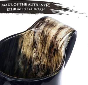 Corne à boire Thor avec base en bois, véritable coupe en corne viking artisanale pour le miel, le bière et la bière, tankar médiéval original - Product Image 4