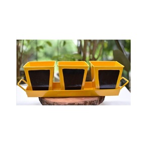 Décoration de jardin Décoration de table Décoration de table Pot de plantes Dernier lot de 3 jardinières rondes en métal avec plateau au design orange et floral - Product Image 6