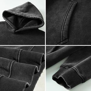 Sweat à capuche vintage épais pour homme, coupe oversize, en coton molletonné, style streetwear, décontracté, hiver, couleur unie, service OEM - Product Image 5