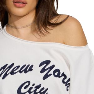 Sudadera de hombro de Invierno para mujer, tejida, cuello redondo, manga larga, un hombro, ropa informal, algodón, suelta - Product Image 4