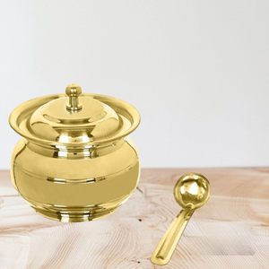 Pot en métal doré Pot polyvalent Récipient à cornichons 400 ML avec cuillère design en relief Utilisation pour la maison Hôtel et restaurant - Product Image 2