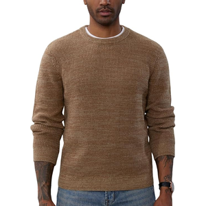 Jersey de cuello redondo para hombre, suéter de punto de manga larga con textura de gofre, diseño acanalado informal transpirable con patrón de rayas, Invierno - Product Image 3