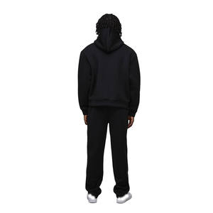 Ensemble sweat à capuche et pantalon de survêtement minimaliste noir 460GSM tenue de streetwear en polaire lourde pour hommes OEM Private Label Factory - Product Image 2