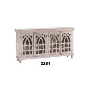 Grey Solid Mango Wood <b>Sideboard</b> Storage <b>Cabinet</b> With Modern <b>Display</b> <b>Cabinets</b> For Home Living Room & Bed Room - Product Image 1