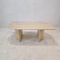 Elegante Mesa de Comedor de Travertino con Tapa Redonda y Base de Doble Pedestal, Diseño de Piedra Natural de Lujo para Interiores Modernos
