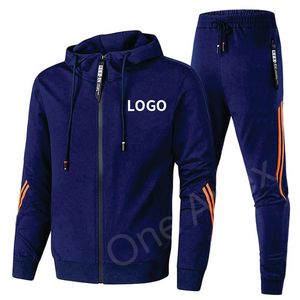 Survêtement à capuche 2 pièces à manches longues pour hommes 100% coton décontracté Gym Workout Activewear motif solide hiver saison fermeture éclair survêtement - Product Image 3