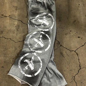OEM Custom Streetwear Wide <b>Leg</b> Jogger Trousers Flare Distressed Washed French Terry Cotton Baggy Sweatpants Casual Men's Pants - Product Image 2