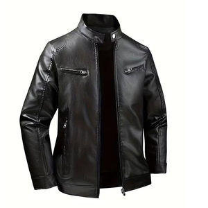 Veste en cuir pour homme de haute qualité, couleur noire, fermeture éclair sur le devant, quatre poches, vêtement décontracté, veste en cuir chaude pour l'hiver pour adulte - Product Image 3