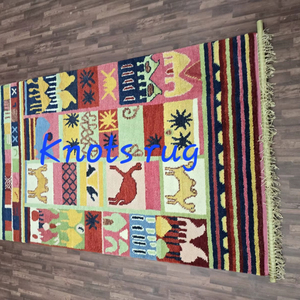 Tapis artisanal en laine multicolores, doux, fait main, moderne, pour chambre à coucher, chambre d'enfant - Product Image 5