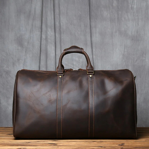 Bolsa de viaje de cuero Crazy Horse Vintage para hombre de gran capacidad, bolso de hombro cruzado y de gimnasio a la moda con cierre de cremallera - Product Image 2