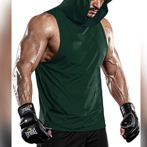 Stylish Hooded Tank Top Men OEM Logo Plain Blank Ribbed Men's Cotton Sport Body Building Fitness Running Gym <b>Stringer</b> Tank Top - Product Image 5