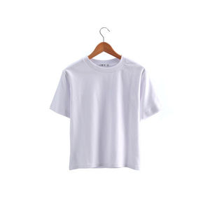 เสื้อยืดคอกลมสำหรับผู้หญิงเสื้อครอปคอกลมผ้าคอตตอนสำหรับฤดูร้อน - Product Image 2