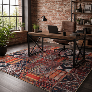 Netline Home Tiled Border Deep Red Heritage <b>Washable</b> <b>Rug</b> - Product Image 5