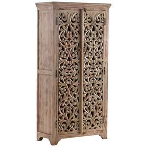 Armoire de rangement autoportante en bois de manguier massif blanchi à la chaux, fabriquée à la main en Inde, pour la chambre à coucher, la salle à manger, sculptée à la main, la meilleure - Product Image 1
